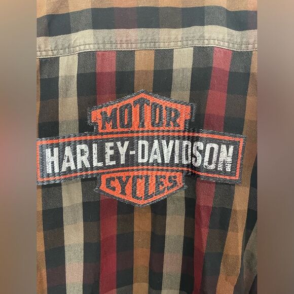 Harley Davidson Heavyweight Long Sleeve Flannel Embroidered Back Graphics Sz xL - Picture 5 of 7